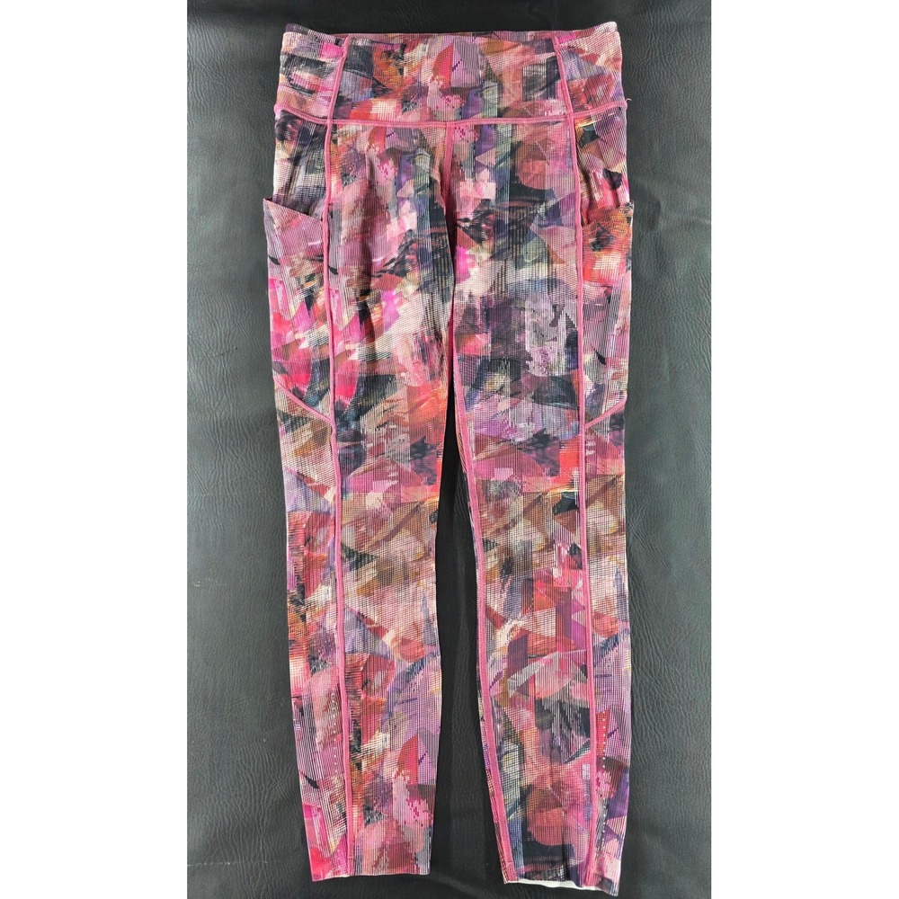 Lululemon Womens Pink Purple Abstract High Rise Leggings Side Pockets Size 8 - Picture 2 of 7